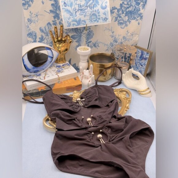 🆕 CHRISTOPHER ESBER 🧿 NWOT Brown Pierced Orbit Cutout 1PC Swimsuit, SZ US 6 - Picture 2 of 15